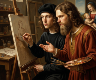leonardo-e-raffaello-vicini-mentre-dipingono
